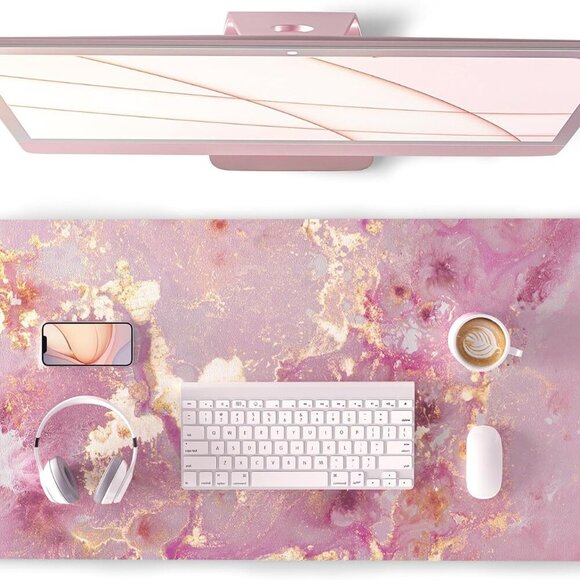 Large Mouse Pad, Cute Pink Desk Mat for Desktop, Women Girls PU Leather Waterpro - Picture 1 of 6
